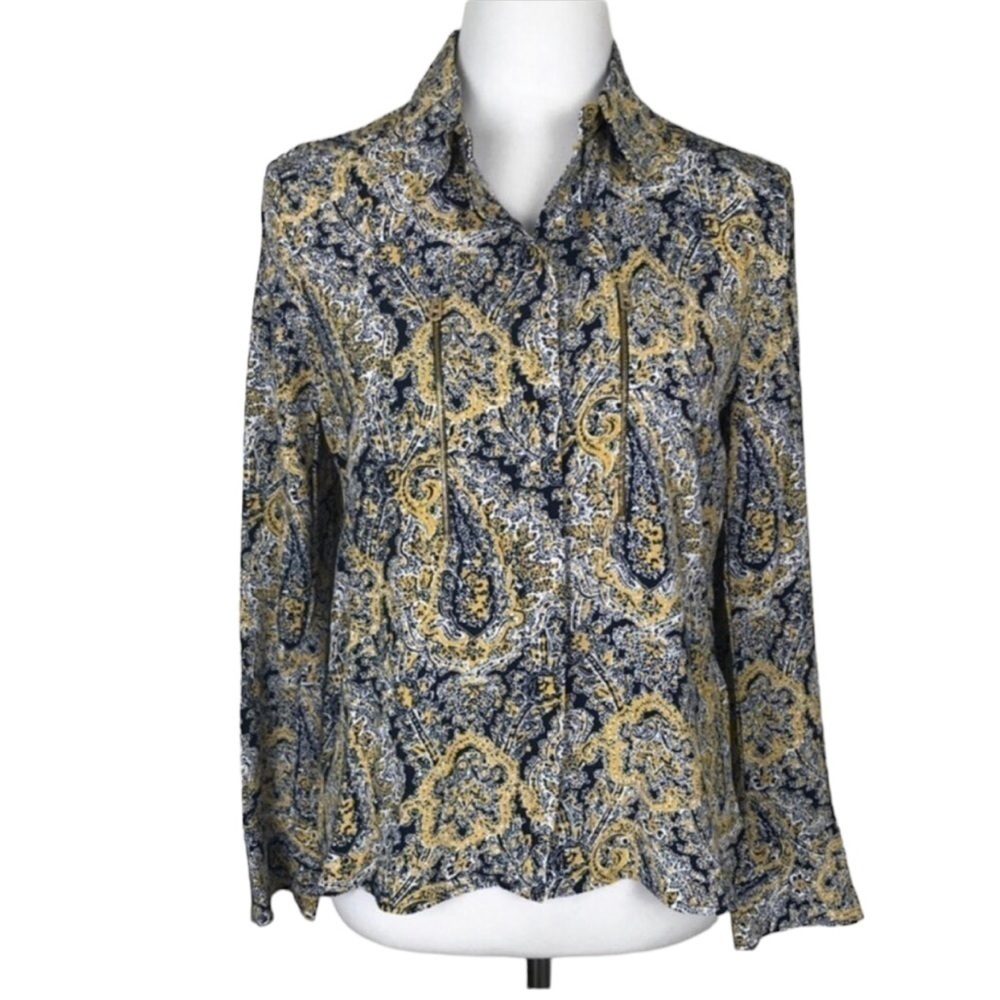 New Zara Women Blouse XS Paisley Zipper Detail - Picture 2 of 7